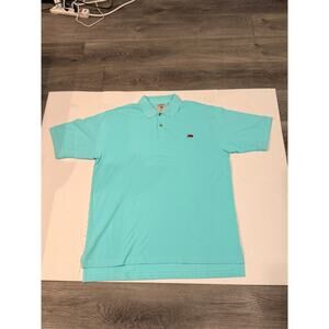 Perlis Crawfish Polo Shirt Mens Large Aqua Blue 100% Cotton Short Sleeve
